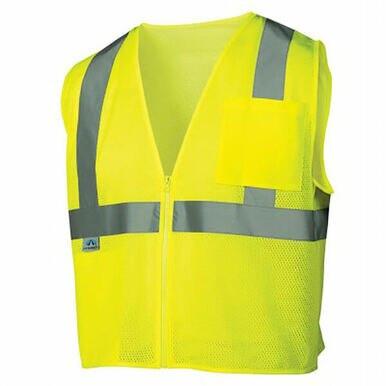 The Pyramex SL Cap Style Safety Vest is an excellent addition to a new hire kit. Featuring a vivid yellow color with gray reflective stripes, it comes with a convenient zippered front and a square pocket on the left chest, perfect for complementing a hard hat. Made from breathable mesh material, this vest ensures both comfort and visibility during work duties.