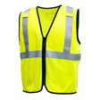 The Pyramex Safety RVZ52FR Series Type R Class 2 AR/FR Vest is a high-visibility work vest in a striking bright yellow color, featuring reflective silver stripes on the front and shoulders. It includes a black lining and a zipper closure down the middle to meet optimal safety standards.