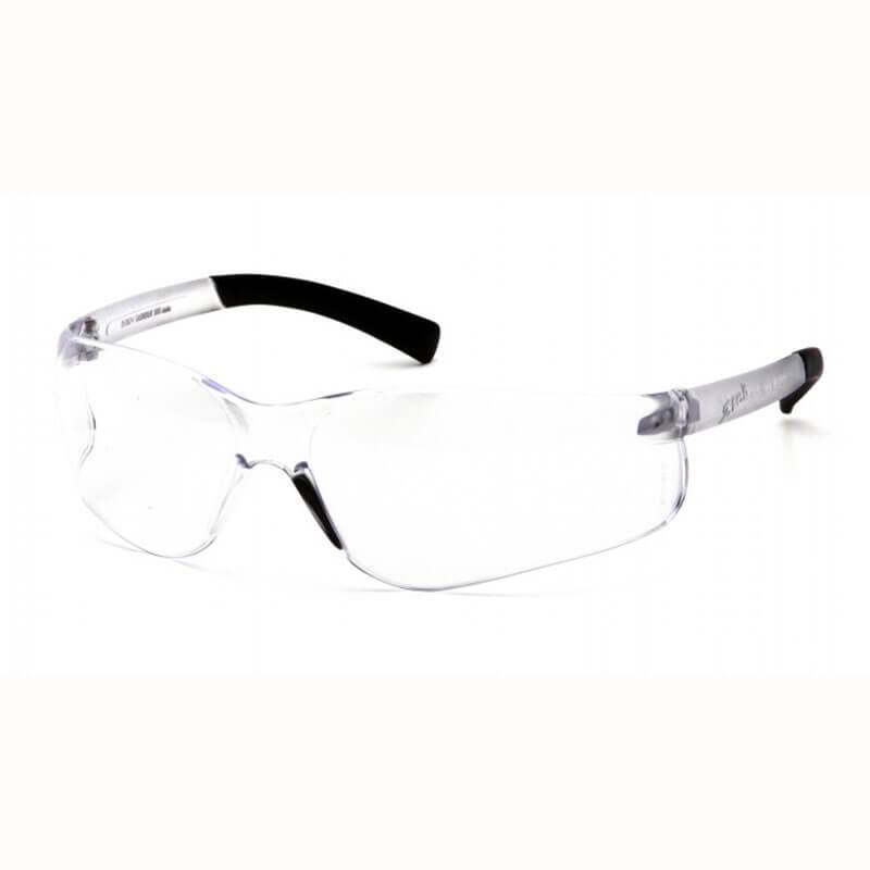 The Pyramex Ztek Reader Safety Glasses S25_0R from Pyramex Safety feature a sleek and minimalist design with transparent lenses and black-tipped arms, providing UVA/B/C protection. These scratch-resistant and stylish safety glasses are displayed against a white background, making them suitable for various protective needs.