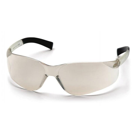 The Pyramex Mini Ztek Safety Glasses S2510SN from Pyramex Safety boast a sleek, clear wraparound design with black temple tips, providing UV protection and scratch resistance for dependable safety and style.