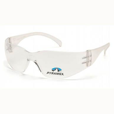 Pyramex Safety offers the Intruder Reader Safety Glasses S4110R, featuring a sleek design with scratch-resistant transparent lenses and a lightweight frame. These glasses provide UVA/B/C protection and display the Pyramex logo on the lens.