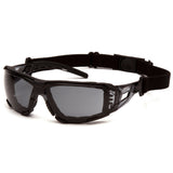 Pyramex Fyxate Safety Glasses SB102_0STMFP offer black protective goggles featuring tinted, anti-fog lenses and an adjustable strap for custom fit. With a rugged frame design, these safety glasses provide impact protection while ensuring both safety and comfort.