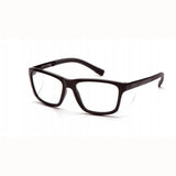 The Pyramex Conaire Safety Glasses SB107, featuring a black rectangular frame with polycarbonate lenses that provide sleek UVA/B/C protection, are displayed on a white background. These safety glasses boast thin, straight arms and a modern design.