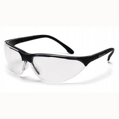 The Pyramex Rendezvous H2X Anti-Fog Safety Glasses, featuring clear, scratch-resistant lenses and black frames, are displayed against a white background.