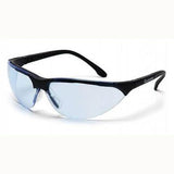 The Pyramex Rendezvous H2X Anti-Fog Safety Glasses by Pyramex Safety feature clear, slightly tinted blue lenses with scratch-resistant black plastic frames. These glasses provide UV protection and have curved arms designed for comfort and enhanced protection.