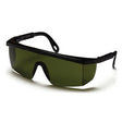 The Pyramex Integra Welding Shade Safety Glasses, available in a set of 12 per box from Pyramex Safety, feature dark green lenses and black frames. Their sturdy wrap-around design enhances protection, making them ideal for a range of tasks requiring safety eyewear.