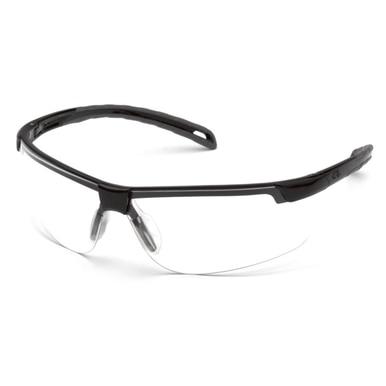 The Pyramex Ever-lite Anti-fog Safety Glasses SB86_ _DT, offered by Pyramex Safety, feature black sports sunglasses with clear lenses that provide UV protection. Their sleek frame incorporates wraparound arms for a secure fit, ensuring impact protection.