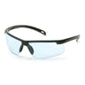 A pair of sporty black Pyramex Ever-lite Anti-fog Safety Glasses with translucent blue-tinted lenses, offering UV protection and a sleek, wraparound design.