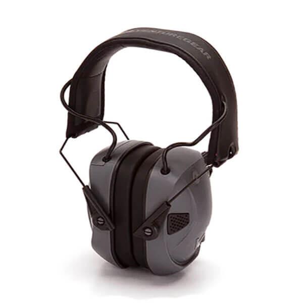 The Pyramex Safety VentureGear AmpBT Earmuff, featuring Bluetooth connectivity and a black adjustable headband, is designed for superior noise suppression.