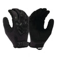 A pair of the Pyramex Heavy Duty Impact Operator Gloves VGTG40, one facing upward and the other downward. These black gloves from Pyramex Safety boast reinforced padding for impact protection and feature a textured grip on the palms. They are crafted for durability and protection, with touchscreen compatibility for effortless use.