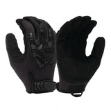 The Pyramex Safety Heavy Duty Impact Operator Gloves VGTG40 offer unparalleled impact protection with their black design, reinforced knuckles, and textured palms. These gloves include Velcro straps for easy adjustment and feature padded areas for enhanced safety. The product displays one glove palm up while the other is palm down.