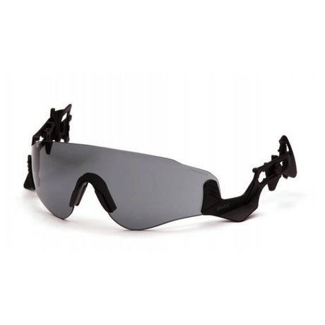 The Pyramex Safety Ridgeline XR7 Lens Accessory, style number XR7_0STM, combines sleek black sports sunglasses design with dark lenses and distinctive angular side arms. The wraparound design features minimalistic frames and rubber nose pads for added comfort. These sunglasses are UV-resistant, ensuring both protection and style.