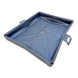 The UltraTech Pellet Pond 8859 is a square metal drip pan with raised edges, side handles, and a central hole—ideal for plastic pellet containment or as part of a PVC pellet pond—efficiently catches or drains liquids.