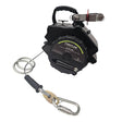 The Frontline Elite 2-Person 60' Temporary Horizontal Lifeline System by Frontline Fall Protection is a fall arrest device with galvanized steel wire cable, carabiner hook, and handle for industrial or construction use.