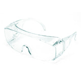 Pyramex Safety Jumbo Solo Clear Lens S510SJ Glasses (12/box) feature transparent wraparound frames, side shields, and arms to protect eyes from debris and particles, offering reliable eye protection.