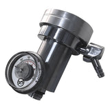 A close-up of the Intermountain Specialty Gases ISG Demand Flow Regulator (45°) w/Tubing, featuring a dial gauge and nozzle for tubing, ideal for precise calibration gas delivery.