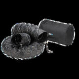 The Euramco 16 in. Conductive Ducting, available in lengths of 15 or 25 feet, offers a portable and collapsible tube design with ventilation features. This black ducting comes with a compact carrying bag for easy storage and transport. Its durable fabric makes it ideal for providing temporary shelter or storage in various conditions.