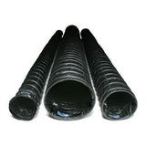 Three Euramco 16 in. Conductive Ducting pipes, perfect for ventilation systems, are lined up side by side against a white background, highlighting their open circular ends and corrugated surfaces.