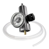 The Intermountain Specialty Gases ISG High Pressure Fixed Flow Regulator (0.5 LPM) with tubing features a round gauge, black adjustment knob, and clear flexible tube for precise gas flow control.