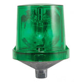 The RKI Rotating Alarm Light, 115 VAC by RKI Instruments, featuring a green rotating beacon with a transparent plastic cover and metallic base, is ideal for non-hazardous locations.