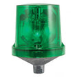 The RKI Rotating Alarm Light, 115 VAC by RKI Instruments, features a clear green cover and a sturdy metal base for easy mounting. Ideal for non-hazardous locations, this light serves as an effective warning or signal lamp.