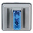 The RKI 4 Wire Strobe/Horn, Outdoor, Panel Mount, 120 VAC is a gray rectangular device featuring vertical vents on both sides and a central blue translucent panel.