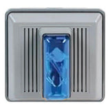 The RKI 4 Wire Strobe/Horn, Outdoor, Panel Mount, 120 VAC is a gray rectangular device featuring vertical vents on both sides and a central blue translucent panel.