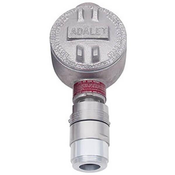 The RKI Non-Explosion Proof CO2 Direct Connect Sensor, branded with "RKI Instruments," features a metallic body with a cylindrical connection point at the bottom. Designed for secure electrical connections, it is compatible with RKI controllers to enhance functionality in detecting hazardous areas.