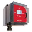 Image of the RKI Instruments Air Alert Transmitter (ClO2) featuring a red front panel with "Air Alert" displayed. The digital screen shows "0 PPM," indicating safe air quality levels. Enclosed in protective casing, it has buttons labeled "ADD" and "SUB," and supports RS-485 Modbus outputs for seamless integration.