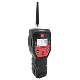 The RKI Instruments GX-Force Sample Draw 4 Gas Monitor (model 72-FA-A-A10) boasts a sleek red and black design, making it perfect for use in confined spaces. It includes a digital display and antenna, providing numerical readings that are ideal for accurate leak investigations.