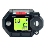 The RKI Instruments GasWatch 3 CO Gas Personal Monitor 73-0023 is a compact gas detection device featuring a digital display that shows "CO" and "0 ppm." Additionally, the screen presents a battery icon and the time, "10:23." This reliable and portable CO sensor includes buttons labeled "AIR" and "POWER/MODE.