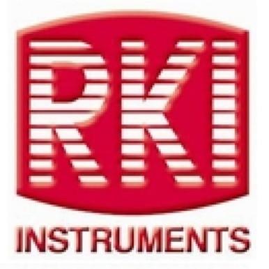 The red logo featuring bold white "RKI" letters is highlighted by horizontal lines cutting through, symbolizing precision similar to the RKI Instruments 03 Series 100 percent N2 Cylinder. Beneath, "INSTRUMENTS" appears in smaller red text on a white background, reinforcing the RKI Instruments brand identity.