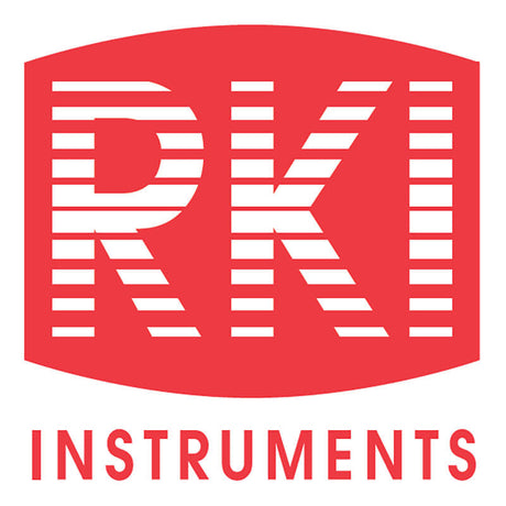 The RKI Instruments logo shows "RKI" in white block letters on a red shield-shaped background, with "INSTRUMENTS" in red beneath, reflecting precision similar to the RKI Instruments 03 Series 100% N2 Cylinder.