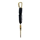 The Frontline Aramid Fiber Web SRL by Frontline Fall Protection features a steel rebar hook end and a durable black Aramid fiber strap for reliable fall protection.