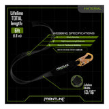 The Frontline Web Single Leg 6' SRL with Steel Hook End by Frontline Fall Protection features lightweight Technora webbing rated to 4500 lbs, a built-in shock absorber, and high-impact strength for reliable fall protection.