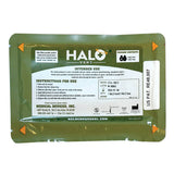 A sealed green package labeled "Aero Healthcare RAPIDSTOP Bleed Control Kit EMS Pro" contains a medical chest seal. The packaging shows instructions, manufacturer info, and a barcode on the right. Brand: Aero Healthcare.