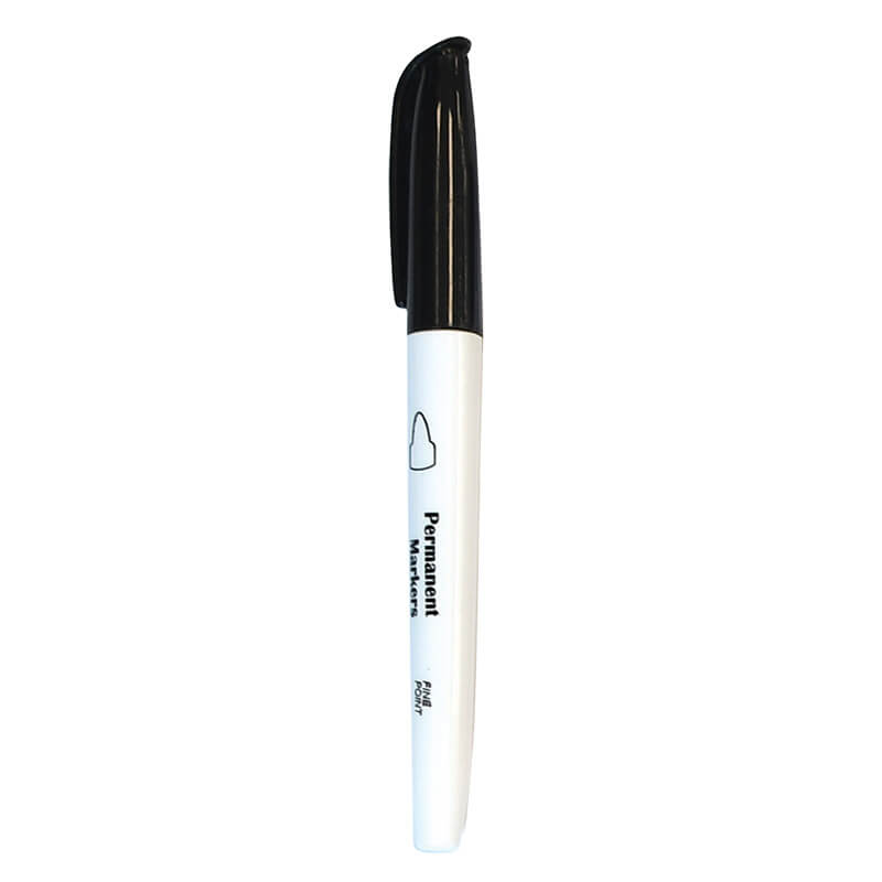 A white permanent marker with a black cap—ideal for labeling items in the Aero Healthcare RAPIDSTOP Bleed Control Kit EMS Pro. The label reads "Permanent Marker" and features a small marker tip icon.