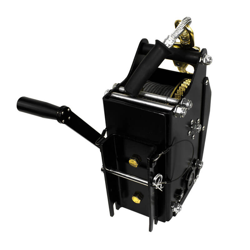 The Frontline Fall Protection MEGApod 60' Confined Space Winch features a crank handle, metal frame, and coiled galvanized cable—ideal for lifting or pulling heavy loads in confined spaces.