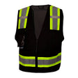 The Pyramex Enhanced Visibility Survey Vests RVZ2411CP by Pyramex Safety features bright neon yellow reflective stripes on the shoulders and waist, designed to enhance visibility