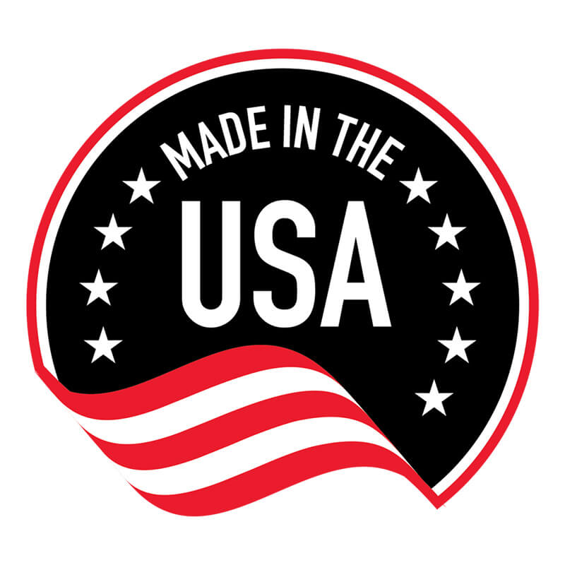 A circular black badge with "Made in the USA" in white, white stars, and a red-white wave like the flag—ideal for products such as the Aero Healthcare RAPIDSTOP Bleed Control Kit EMS Pro by Aero Healthcare.