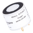 The image displays a cylindrical sensor designed for GasAlert MicroClip X3 gas monitors, showcasing a black top with a mesh-like surface and gold connectors at the base. The white label indicates "4OxLL CiTiceL Oxygen AA78-33H-BW." This is the BW Technologies GasAlert MicroClip X3 Replacement O2 Sensor SR-X3P by BW Honeywell.