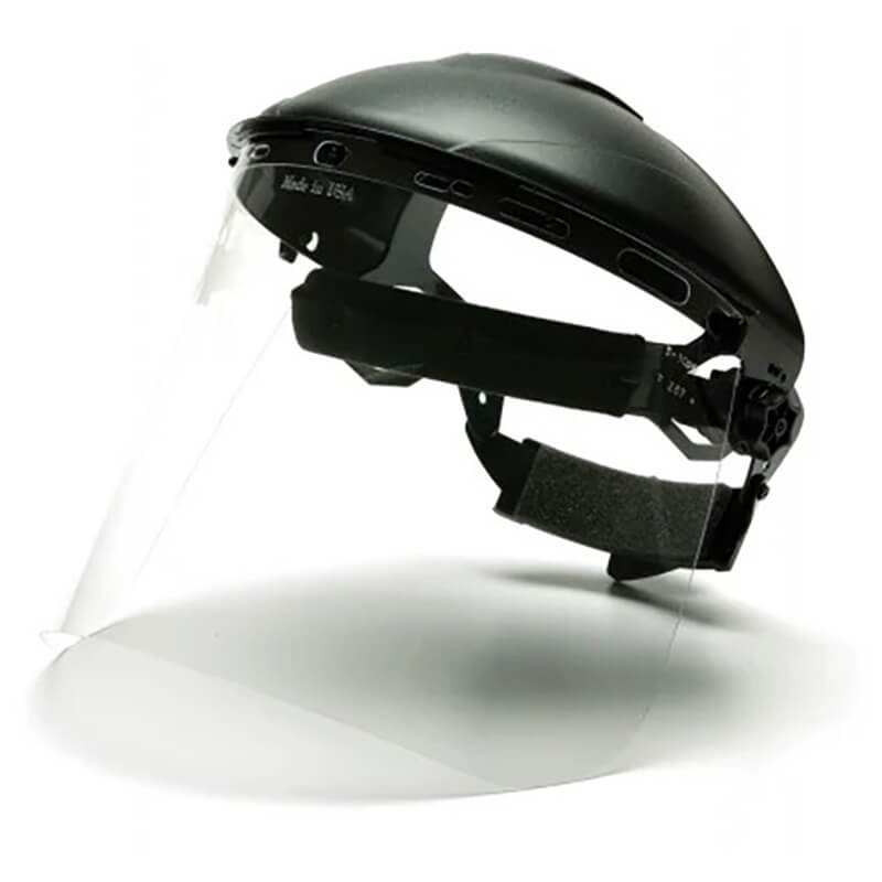 The Pyramex Safety S1010 Clear Face Shield Visor Replacement (100/case) is designed for facial protection and fits securely with adjustable straps and padding for comfort.