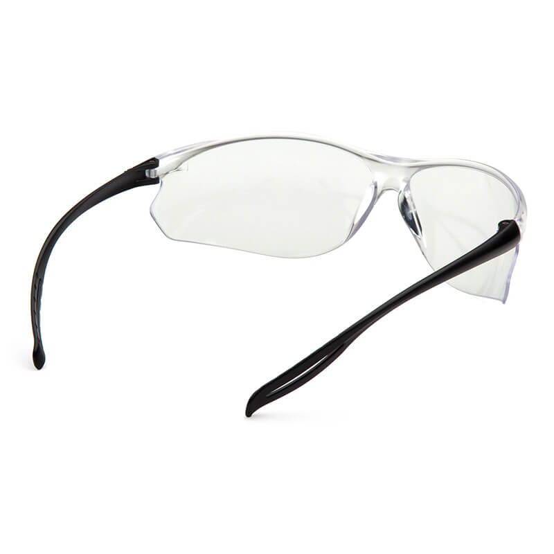 Pyramex Neshoba H2Max Anti-Fog Safety Glasses by Pyramex Safety feature clear polycarbonate lenses, curved black frames for a secure fit, wraparound design, and provide reliable UVA/UVB protection. Model S97_0STM. Box of 12.