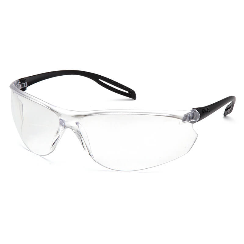 Pyramex Safety Neshoba H2Max Anti-Fog Safety Glasses S97_0STM feature clear, UV-protective transparent lenses and black arms, providing reliable eye protection; available in a box of 12.