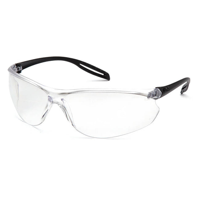 Pyramex Safety Neshoba H2Max Anti-Fog Safety Glasses S97_0STM feature clear, UV-protective transparent lenses and black arms, providing reliable eye protection; available in a box of 12.