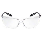 Pyramex Safety Neshoba H2Max Anti-Fog Safety Glasses S97_0STM feature transparent polycarbonate lenses, black temples, and UVA/UVB protection. Shown from the front on a white background. 12 per box.