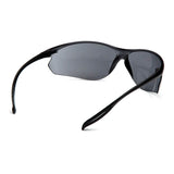 The Pyramex Neshoba H2Max Anti-Fog Safety Glasses by Pyramex Safety are shown from a rear side angle against a white background, featuring polycarbonate lenses with dark tint and UVA/UVB protection.