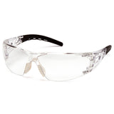 The Pyramex Fyxate H2X Anti-Fog Safety Glasses (SB102_0ST) by Pyramex Safety boast wraparound lenses, black-tipped temples, and a transparent frame that ensures full eye coverage while providing protection and impact resistance. Sold 12 per box.