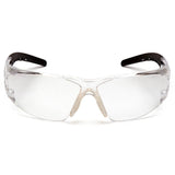 Pyramex Safety Fyxate H2X Anti-Fog Safety Glasses SB102_0ST feature transparent wraparound lenses, black temples, and a light nose bridge for reliable impact protection, shown front-facing on a white background. Box of 12.