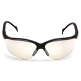 A box of Pyramex Safety Venture II Safety Glasses (12/box), featuring black frames and large mirrored lenses, delivers sporty eye protection—shown front-facing on a white background.